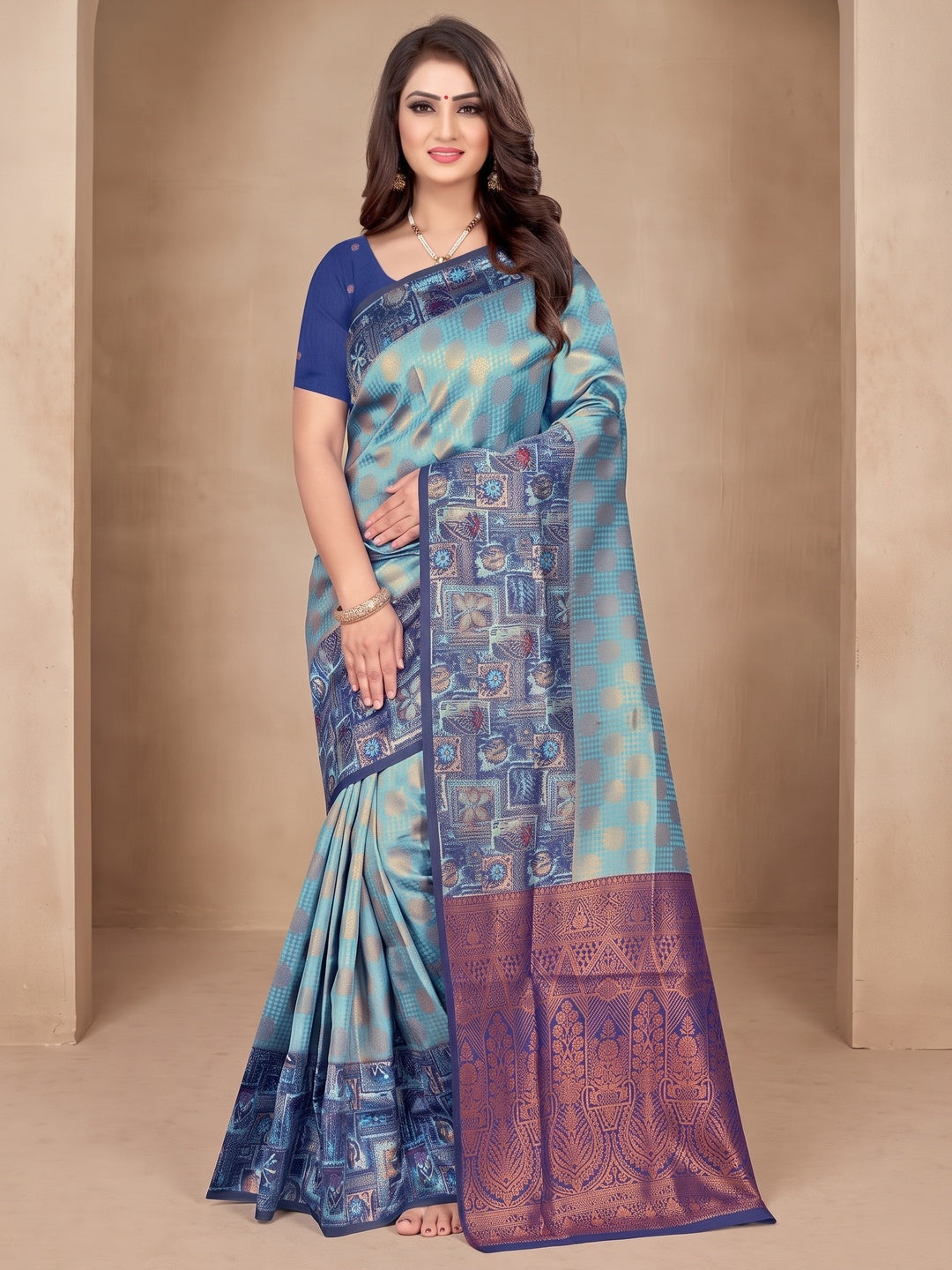 Peachmode Blue Sitara Silk Woven Saree - Image 2