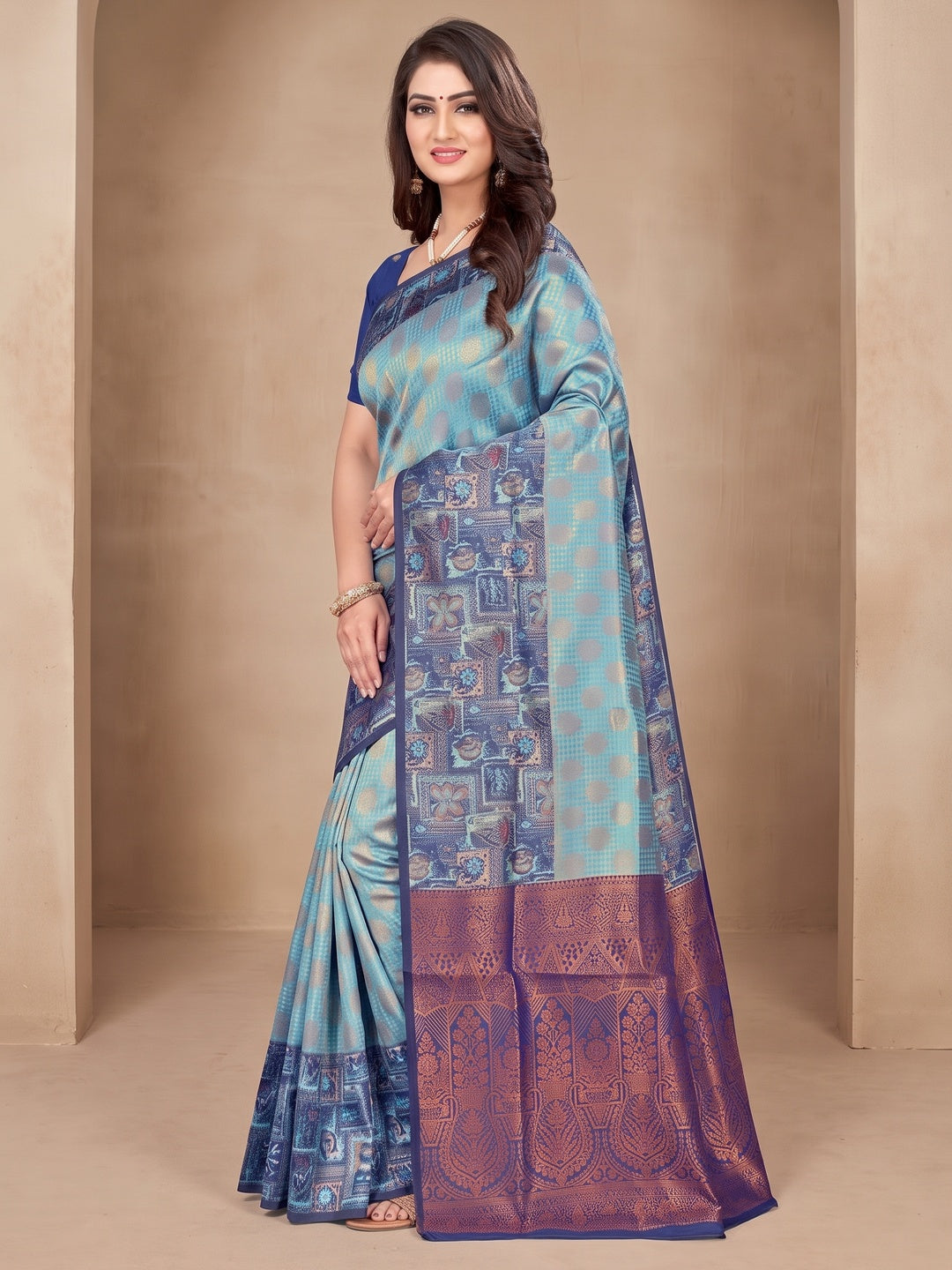 Peachmode Blue Sitara Silk Woven Saree - Image 3