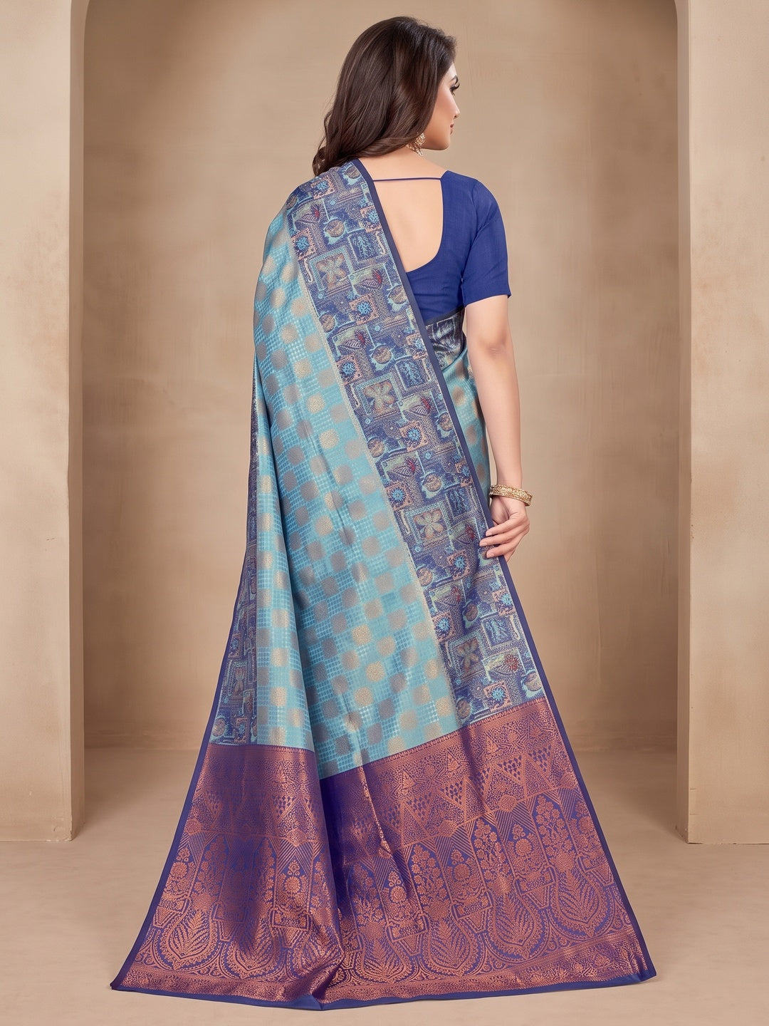 Peachmode Blue Sitara Silk Woven Saree - Image 5