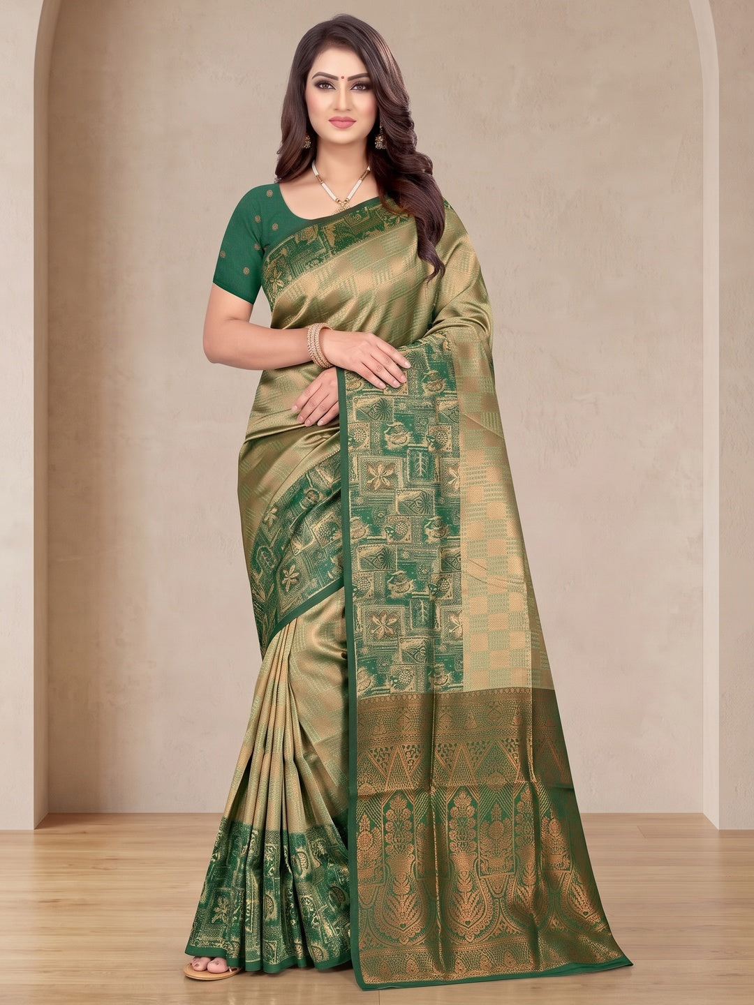 Peachmode Olive Sitara Silk Woven Saree - Image 2