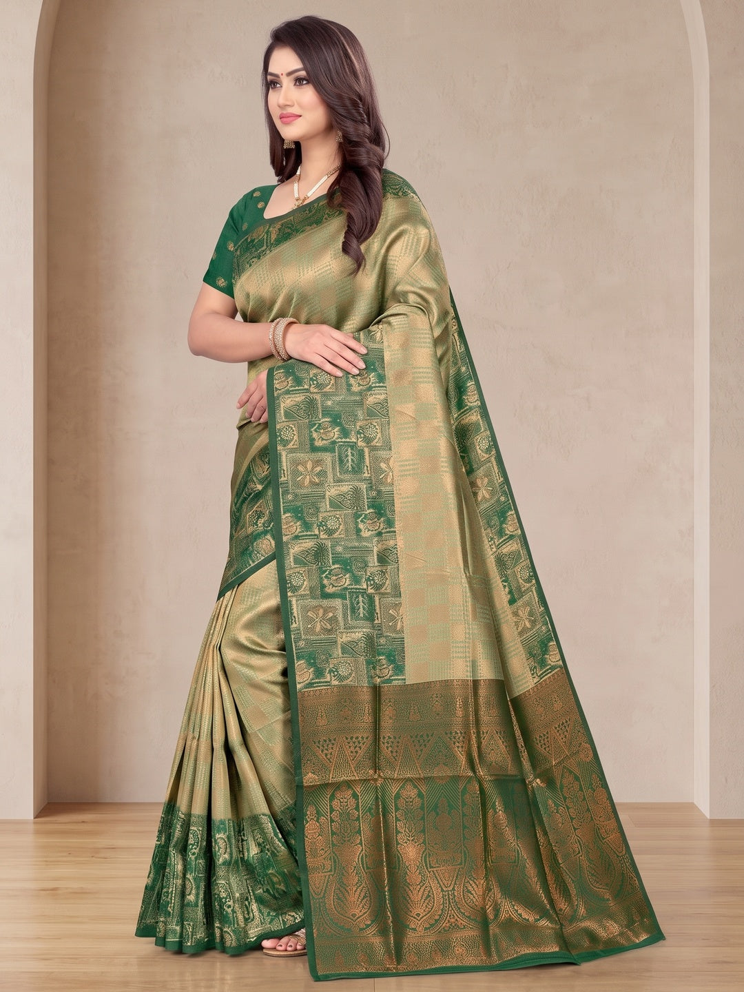 Peachmode Olive Sitara Silk Woven Saree - Image 4