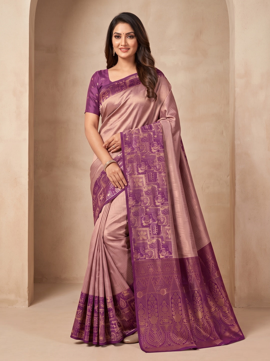 Peachmode Mauve Sitara Silk Woven Saree - Image 2