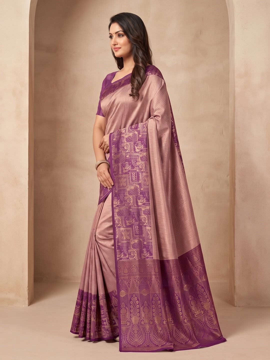Peachmode Mauve Sitara Silk Woven Saree - Image 3