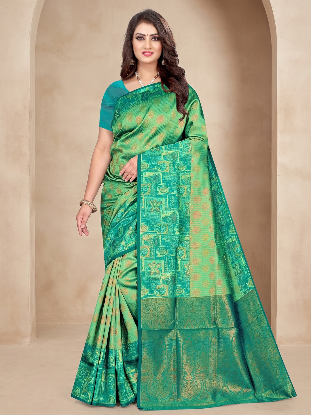 Peachmode Teal Sitara Silk Woven Saree - Image 1