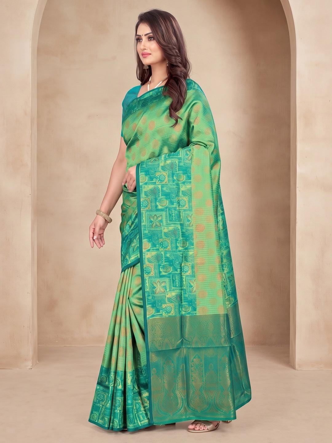 Peachmode Teal Sitara Silk Woven Saree - Image 3