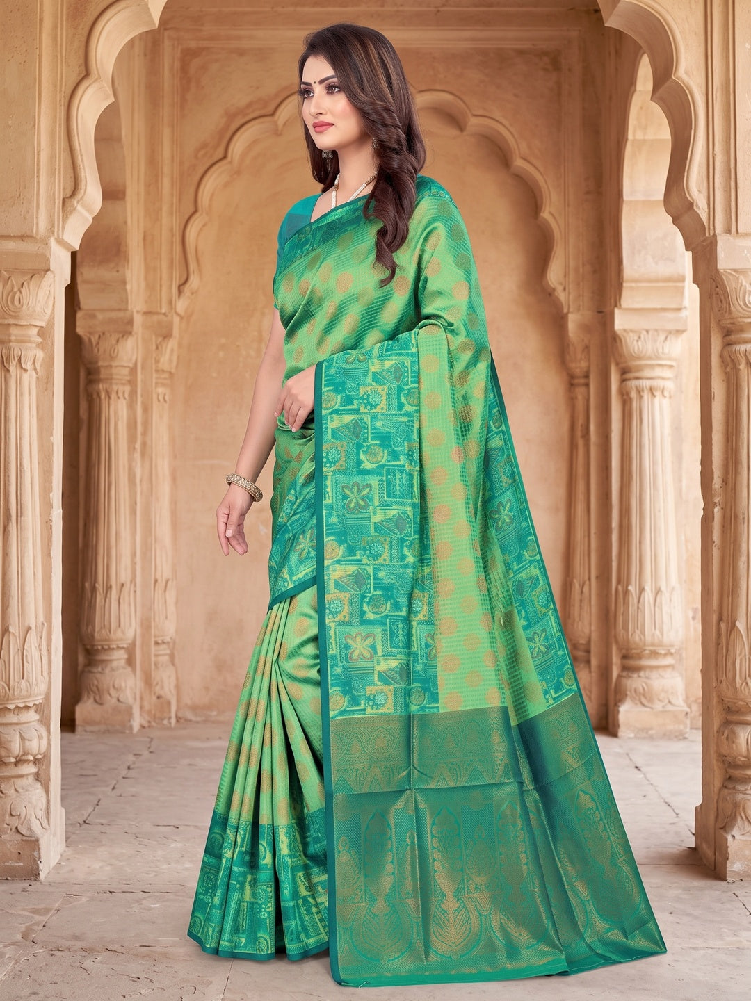 Peachmode Teal Sitara Silk Woven Saree - Image 4