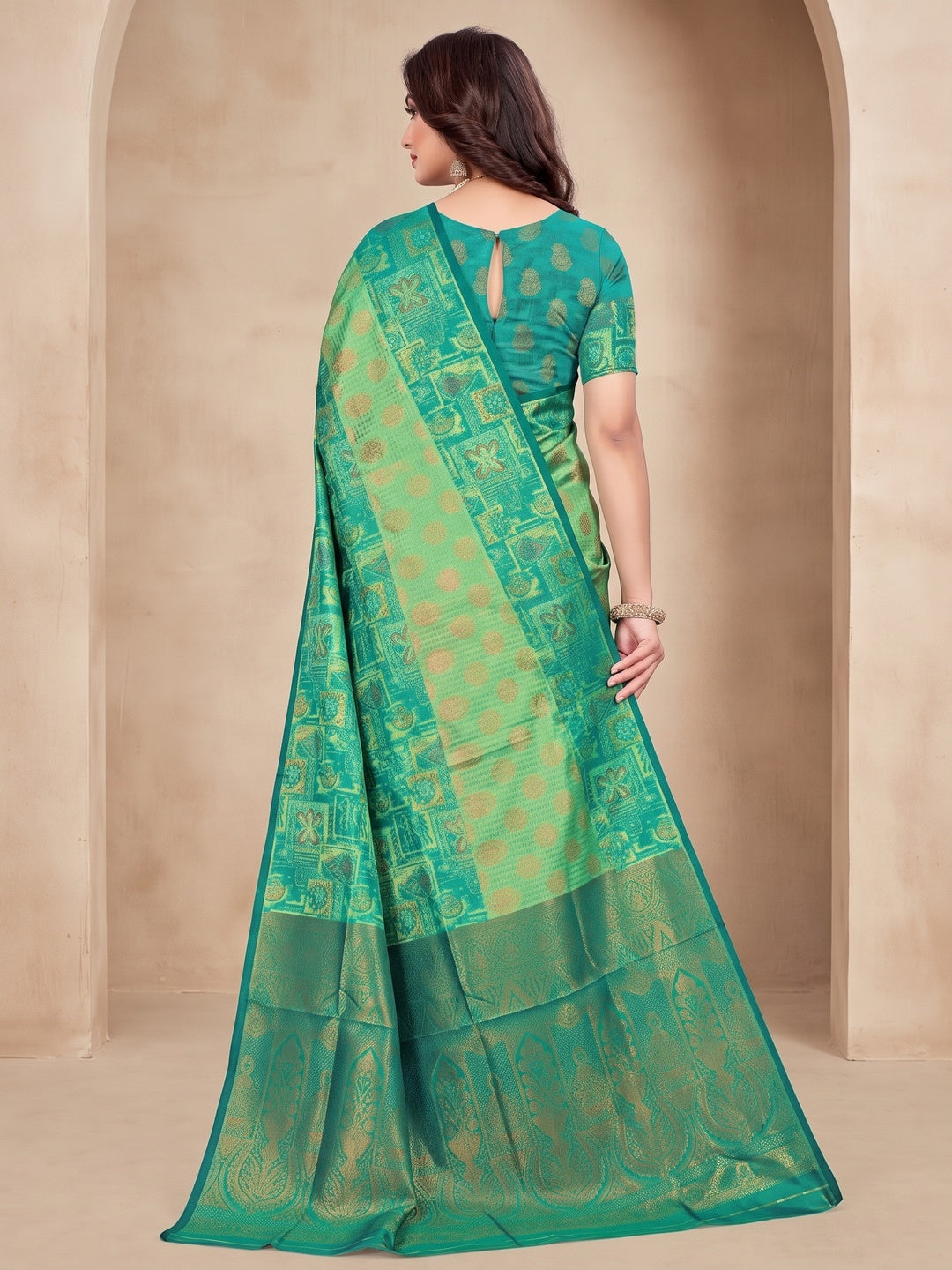 Peachmode Teal Sitara Silk Woven Saree - Image 5