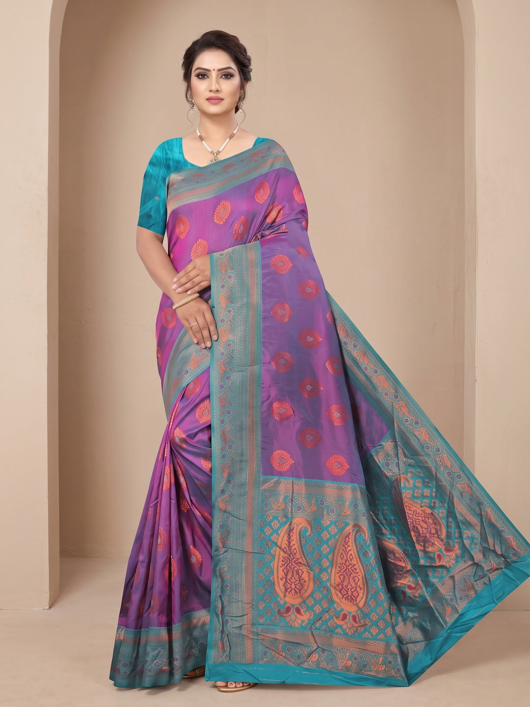 Peachmode Purple Classima Pure Silk Woven Saree - Image 1