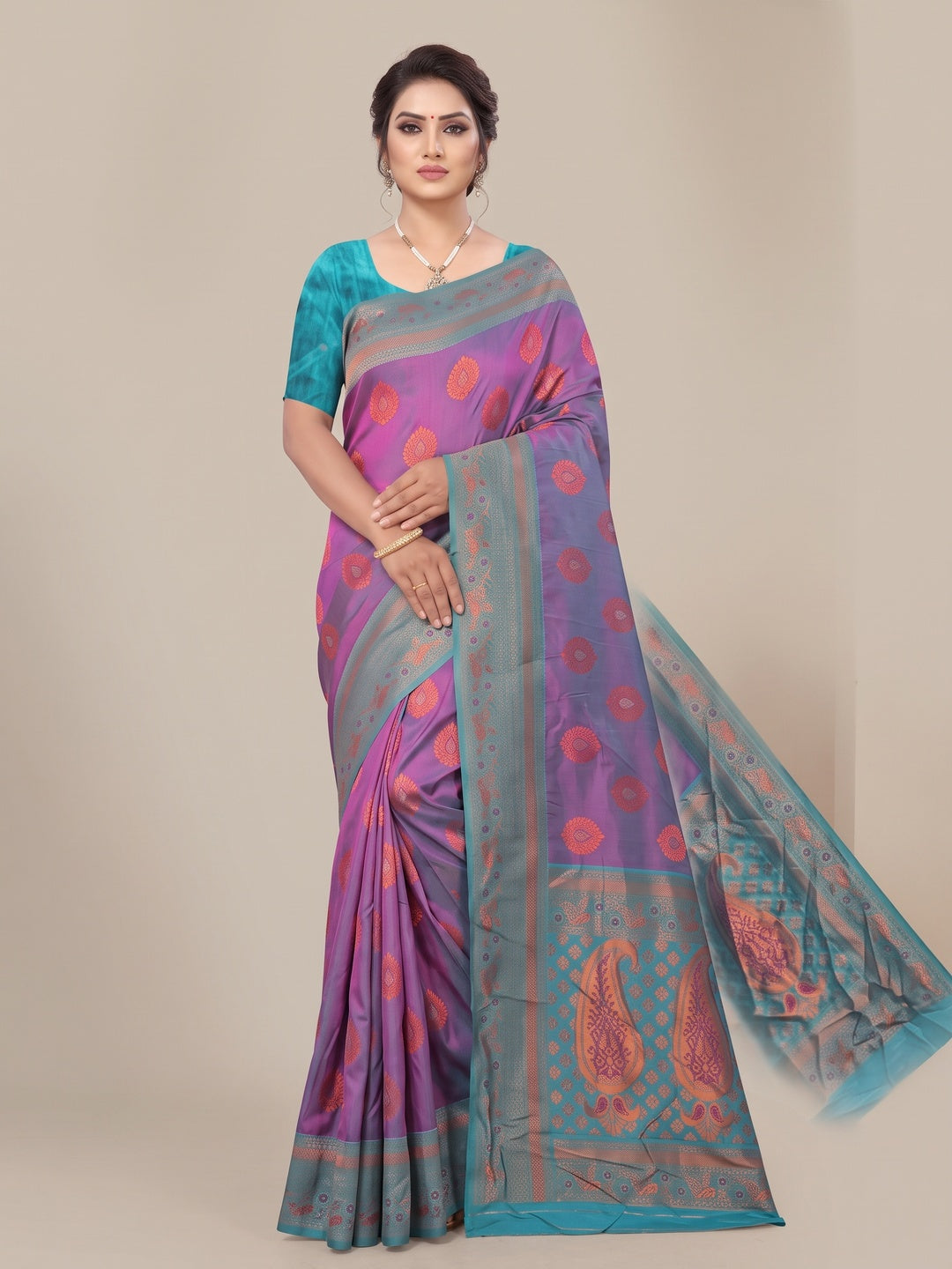 Peachmode Purple Classima Pure Silk Woven Saree - Image 2