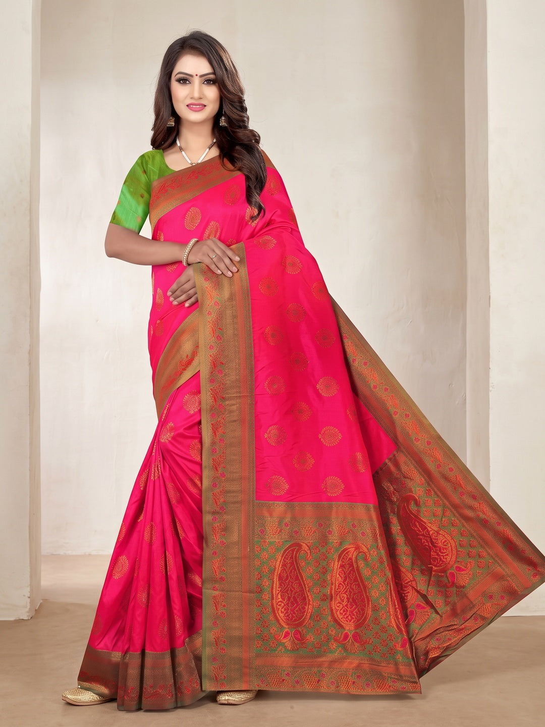 Peachmode Pink Classima Pure Silk Woven Saree - Image 1