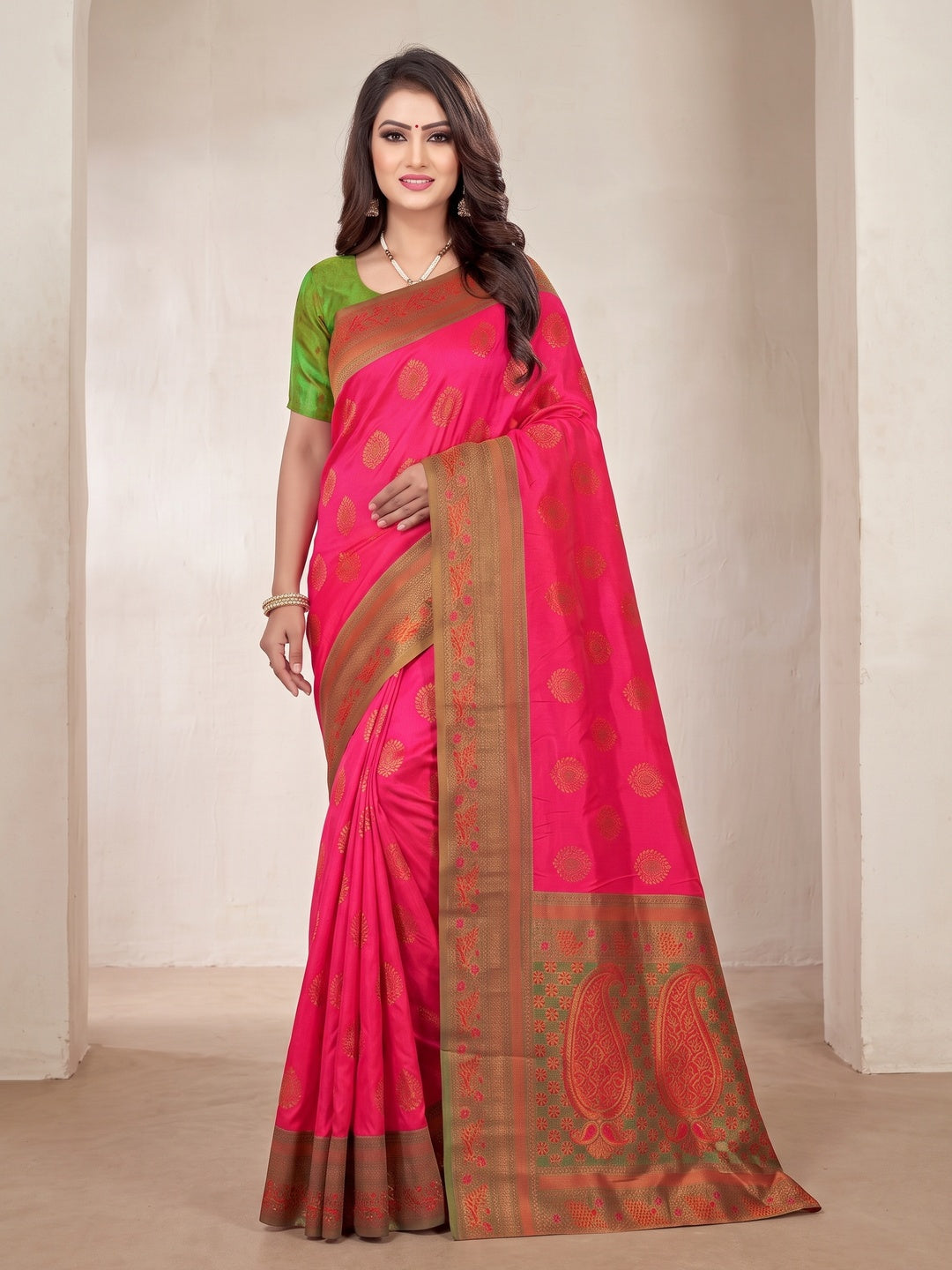 Peachmode Pink Classima Pure Silk Woven Saree - Image 2