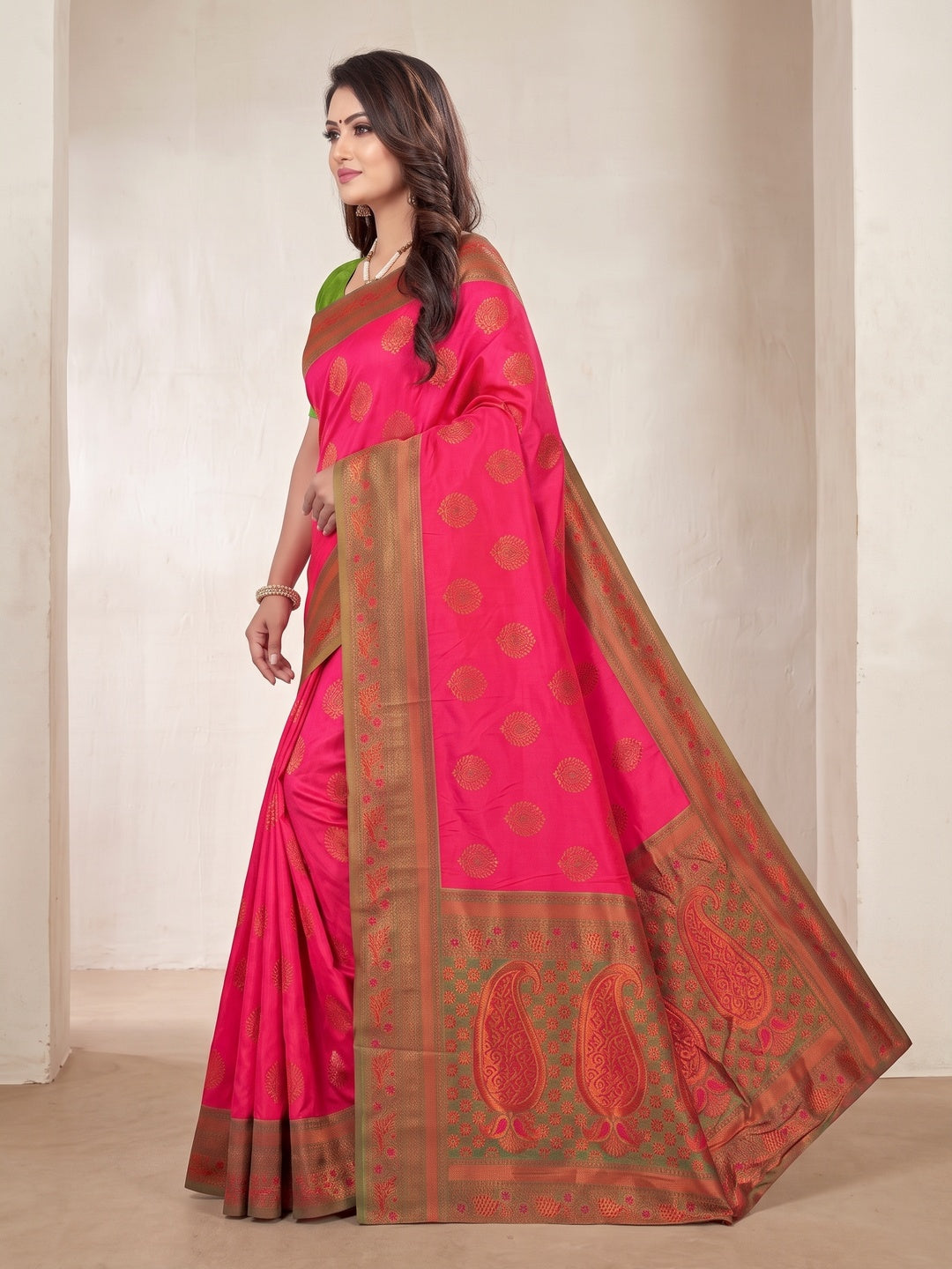 Peachmode Pink Classima Pure Silk Woven Saree - Image 3