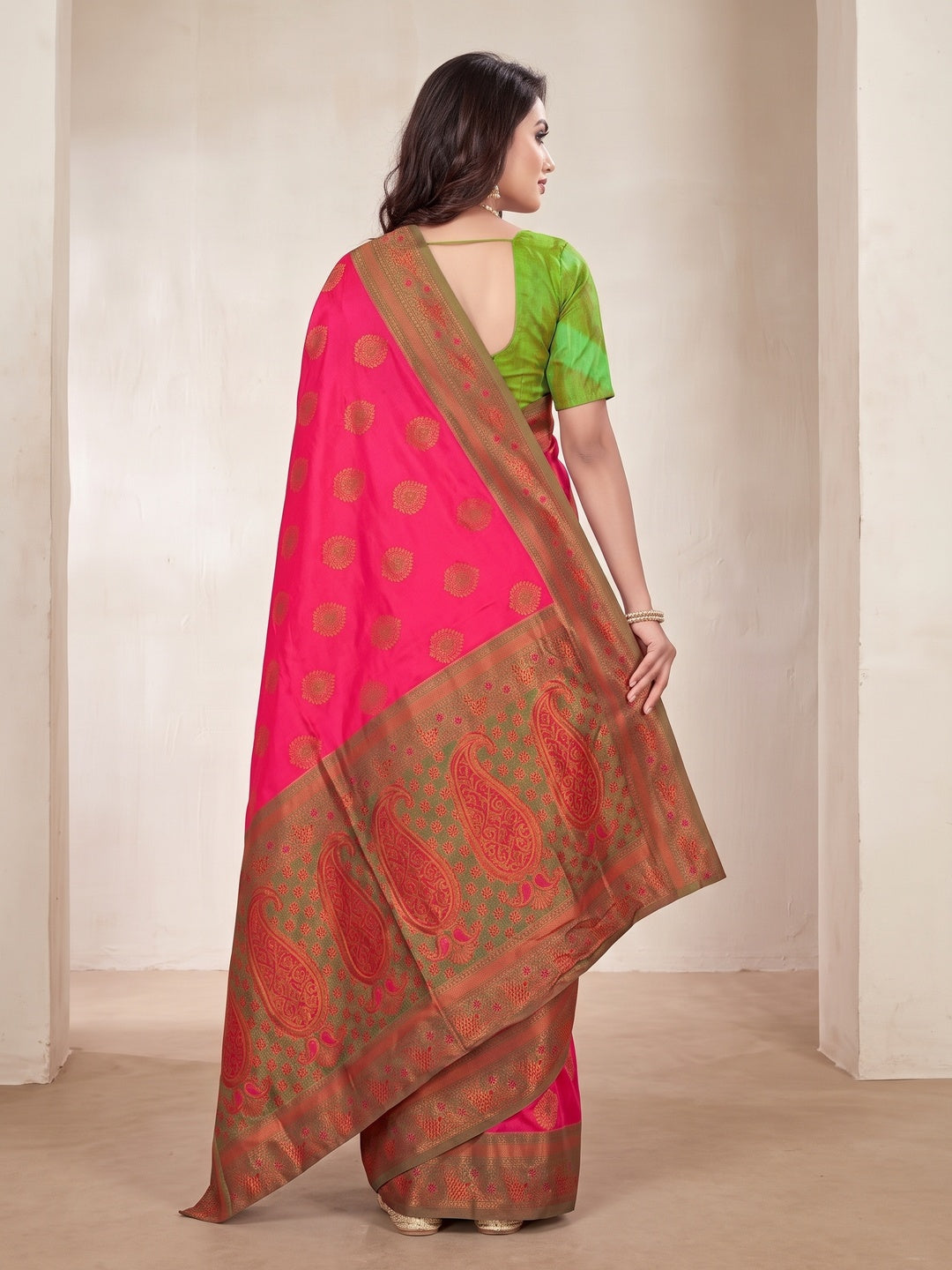 Peachmode Pink Classima Pure Silk Woven Saree - Image 5