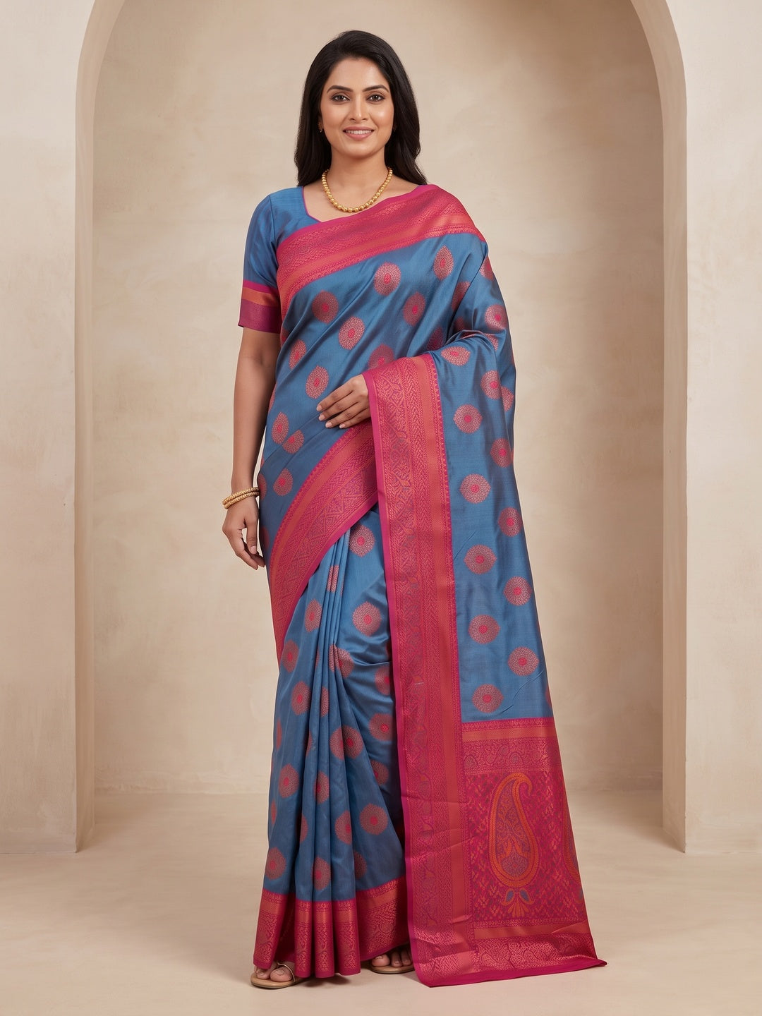 Peachmode Blue Classima Pure Silk Woven Saree - Image 2