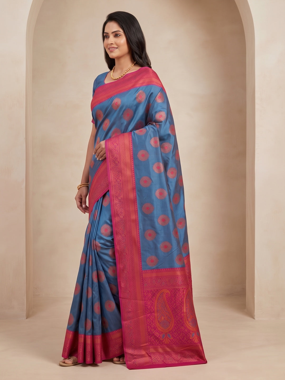 Peachmode Blue Classima Pure Silk Woven Saree - Image 4