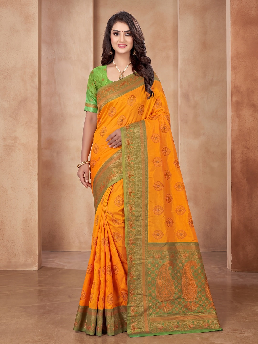 Peachmode Orange Classima Pure Silk Woven Saree - Image 2