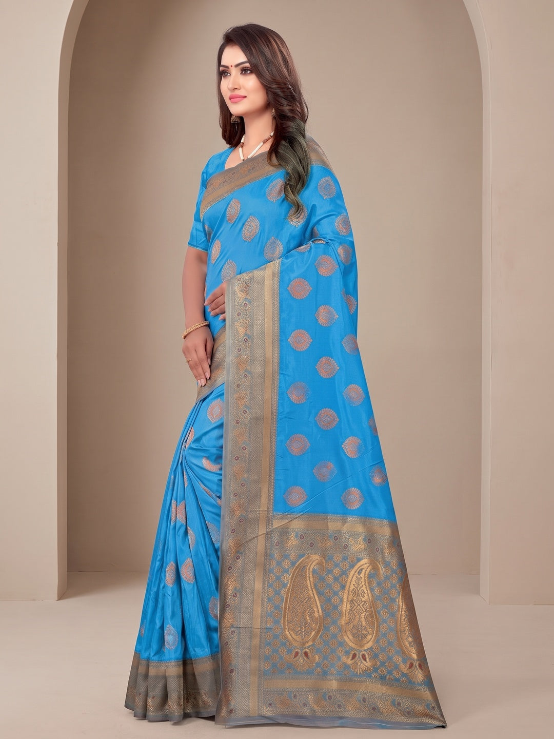 Peachmode Blue Classima Pure Silk Woven Saree - Image 4