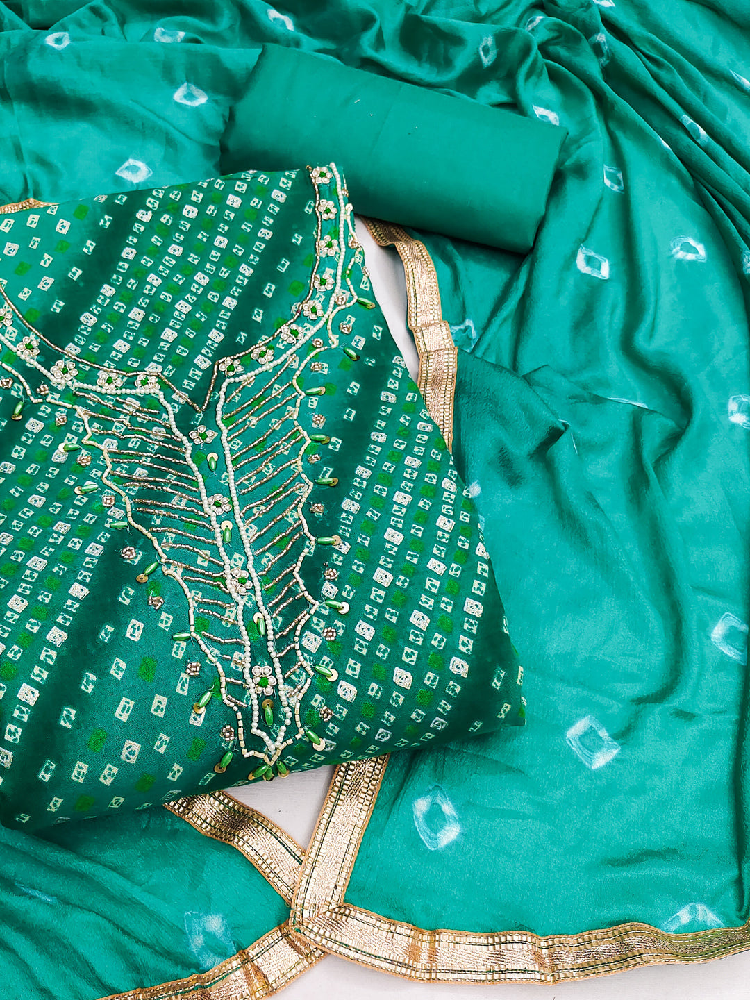 Peachmode Green Unstitched Dress Material - Image 1