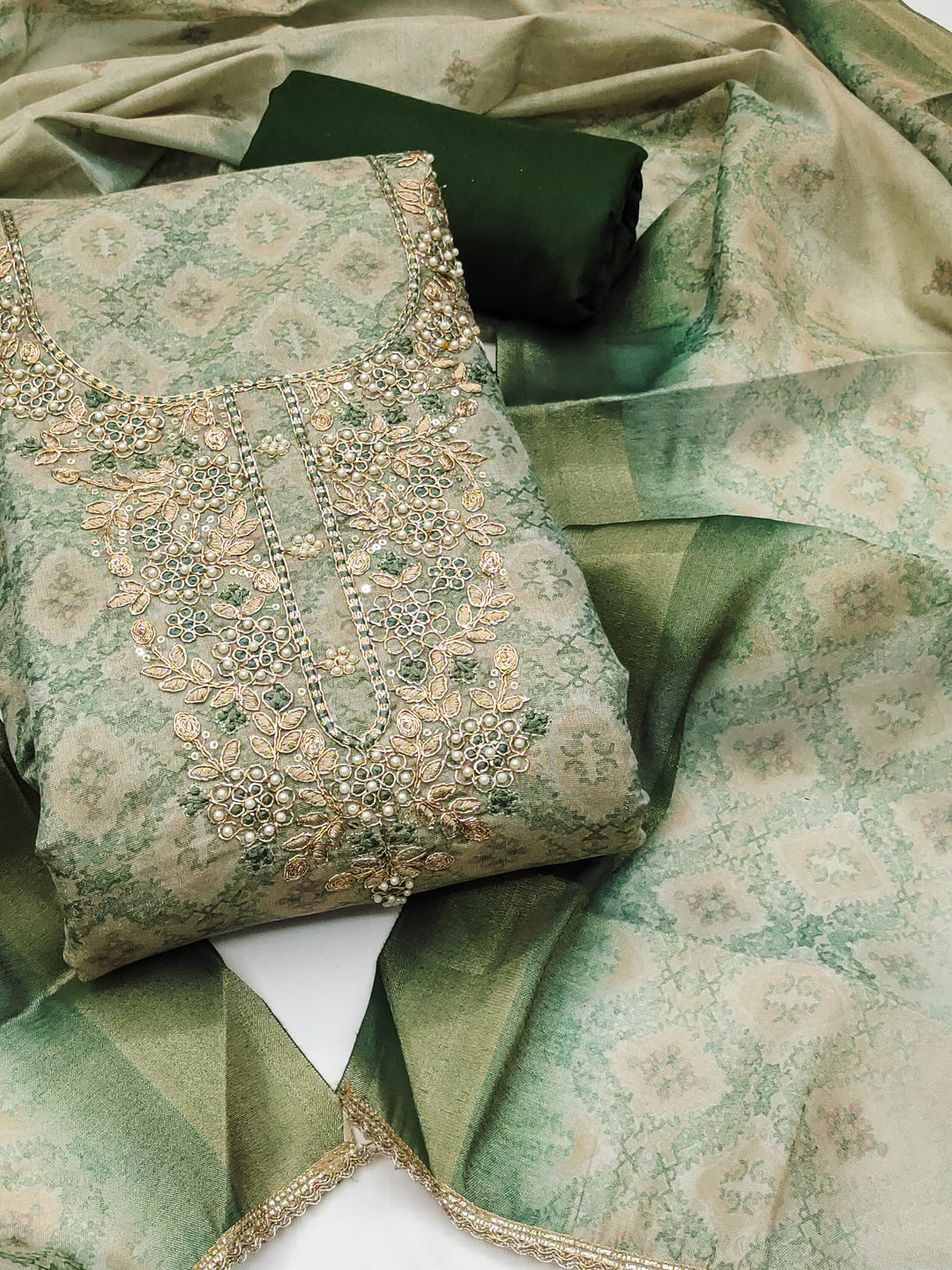 Peachmode Green Unstitched Dress Material - Image 1