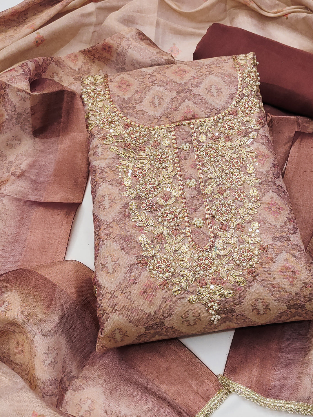 Peachmode Peach Unstitched Dress Material - Image 1