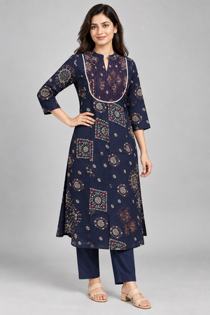 Peachmode Blue Viscose Blend Bandhani Printed Top Bottom Set - Image 2