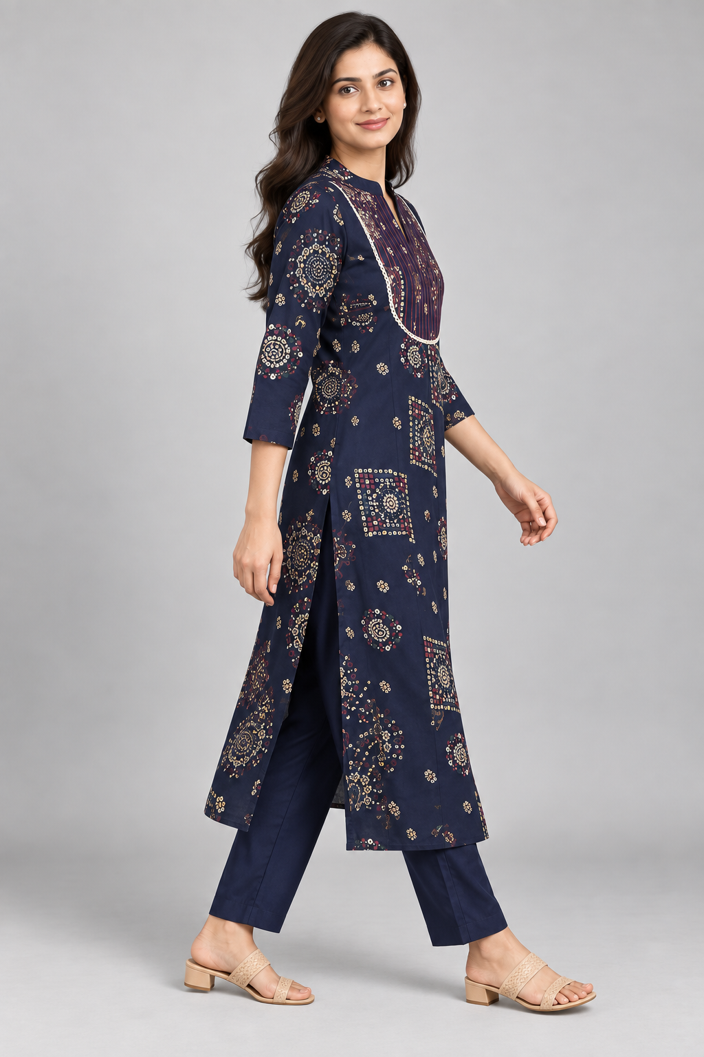 Peachmode Blue Viscose Blend Bandhani Printed Top Bottom Set - Image 3
