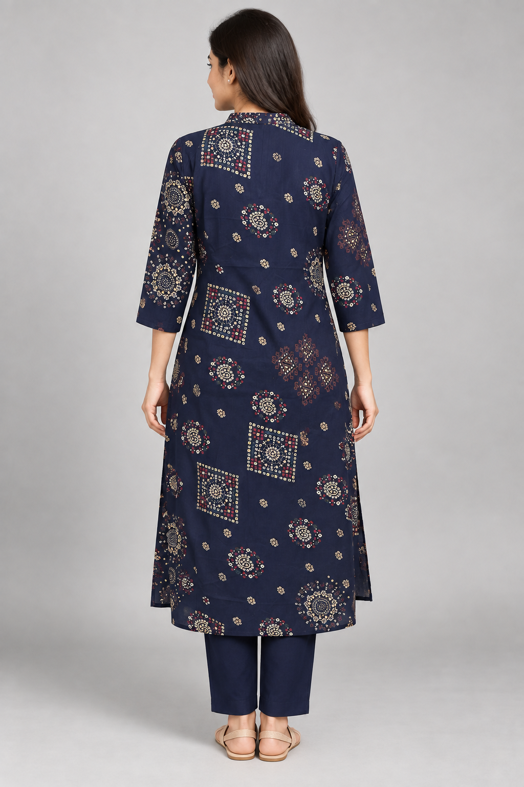 Peachmode Blue Viscose Blend Bandhani Printed Top Bottom Set - Image 4