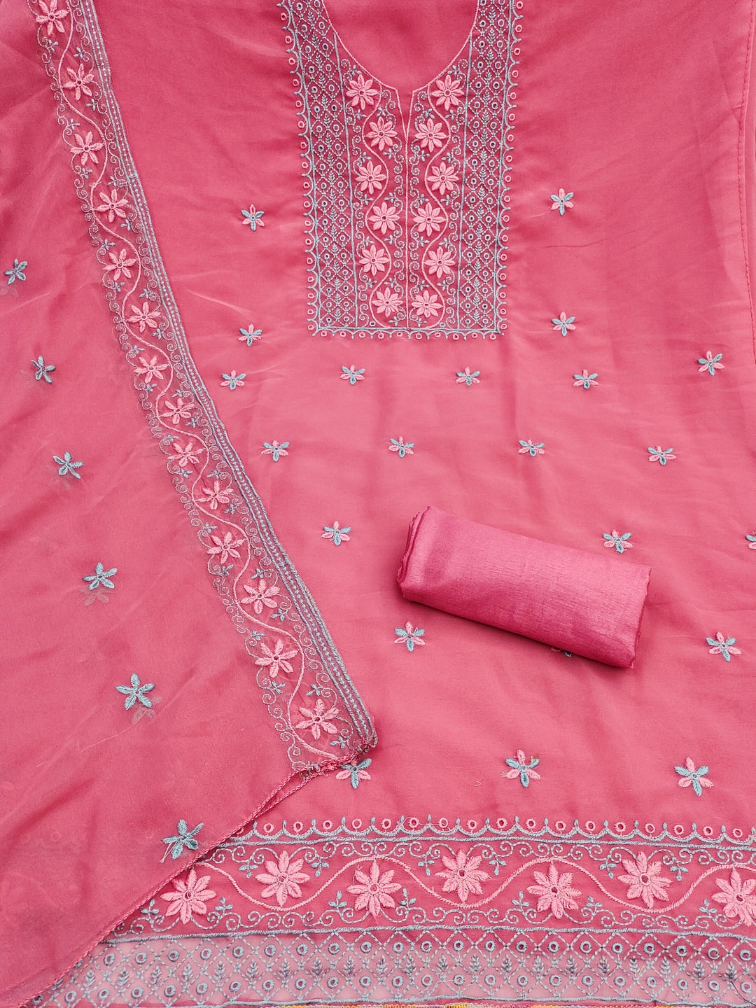 Peachmode Gajari Floral Embroidered Georgette Dress Material - Image 5