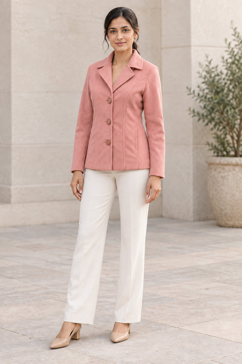 Pink Lapel Collar Woolen Blazer - Image 2