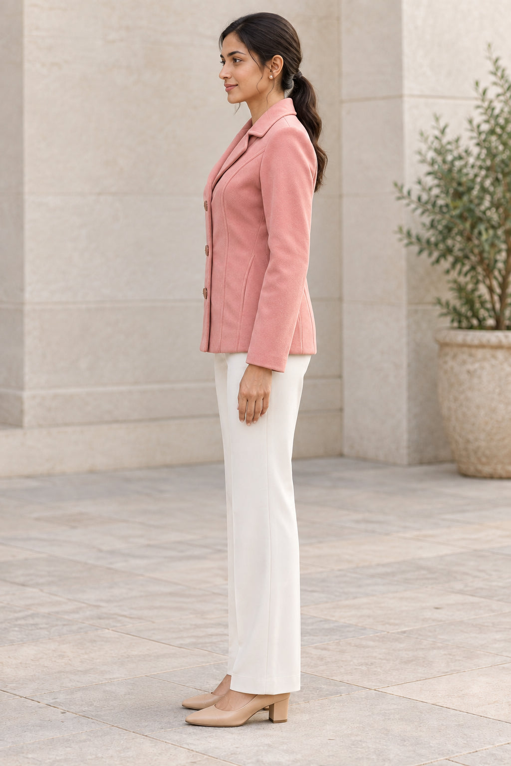 Pink Lapel Collar Woolen Blazer - Image 3