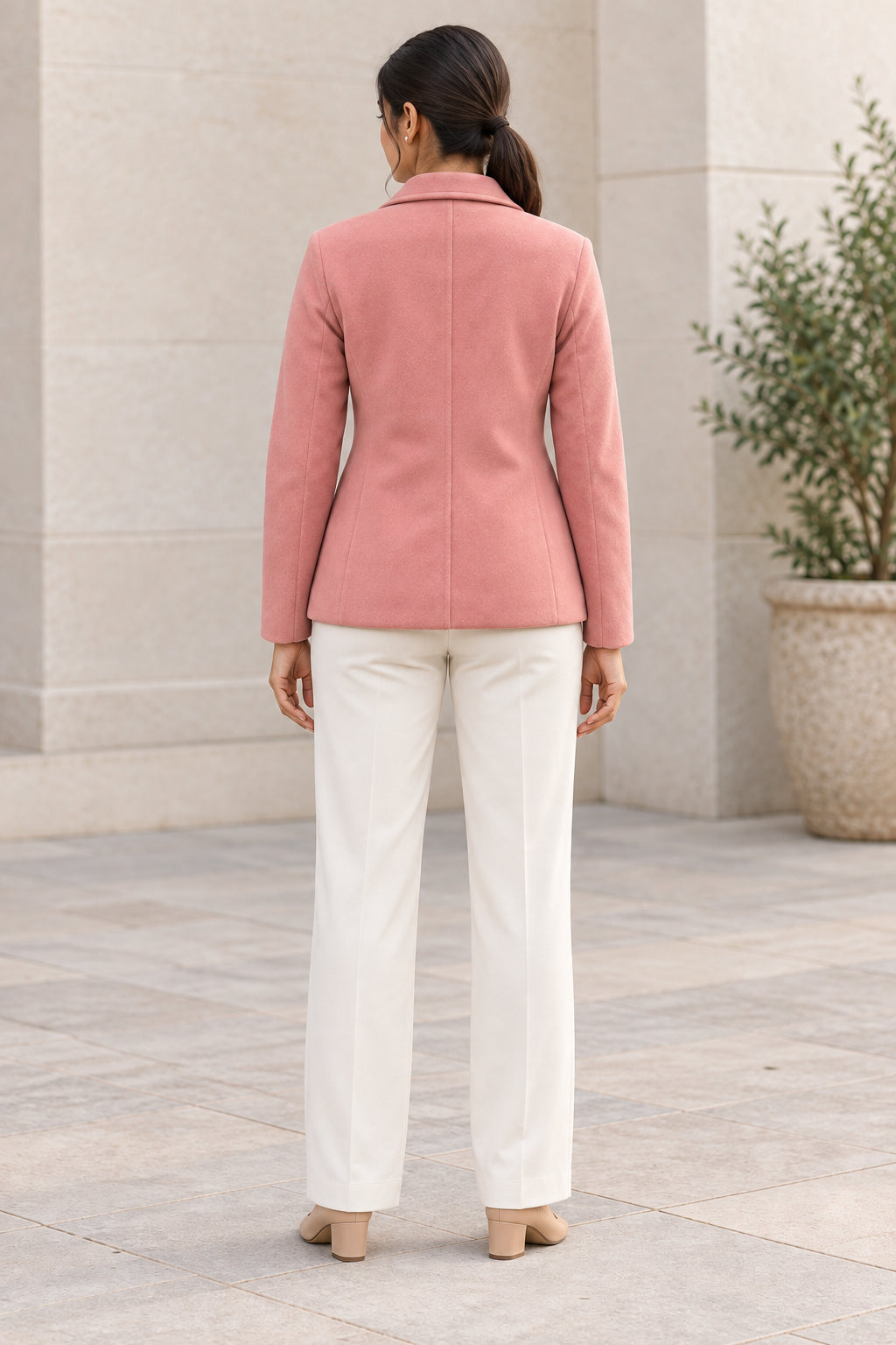 Pink Lapel Collar Woolen Blazer - Image 4