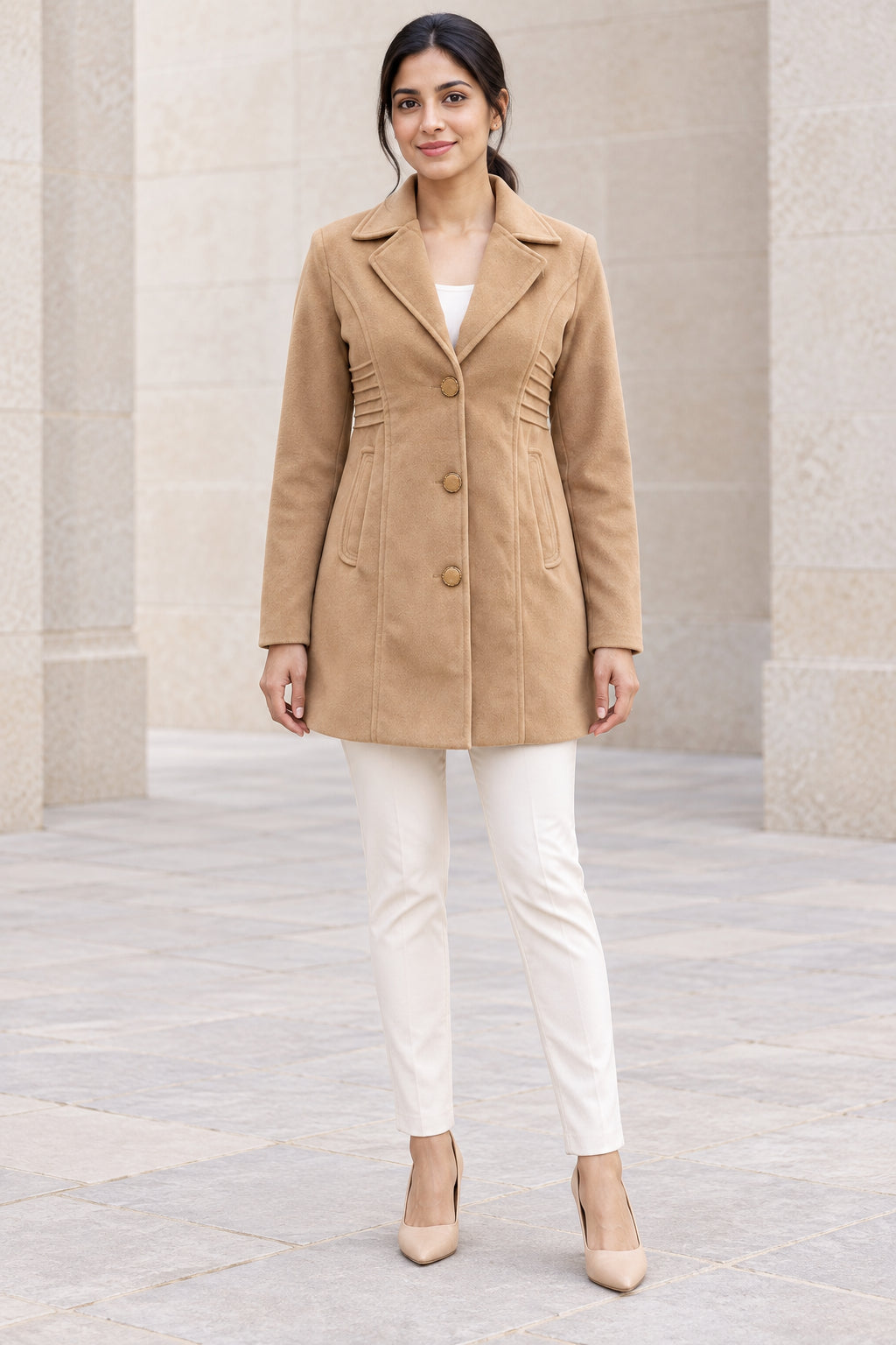 Brown Pleat Detail Woolen Blazer - Image 1