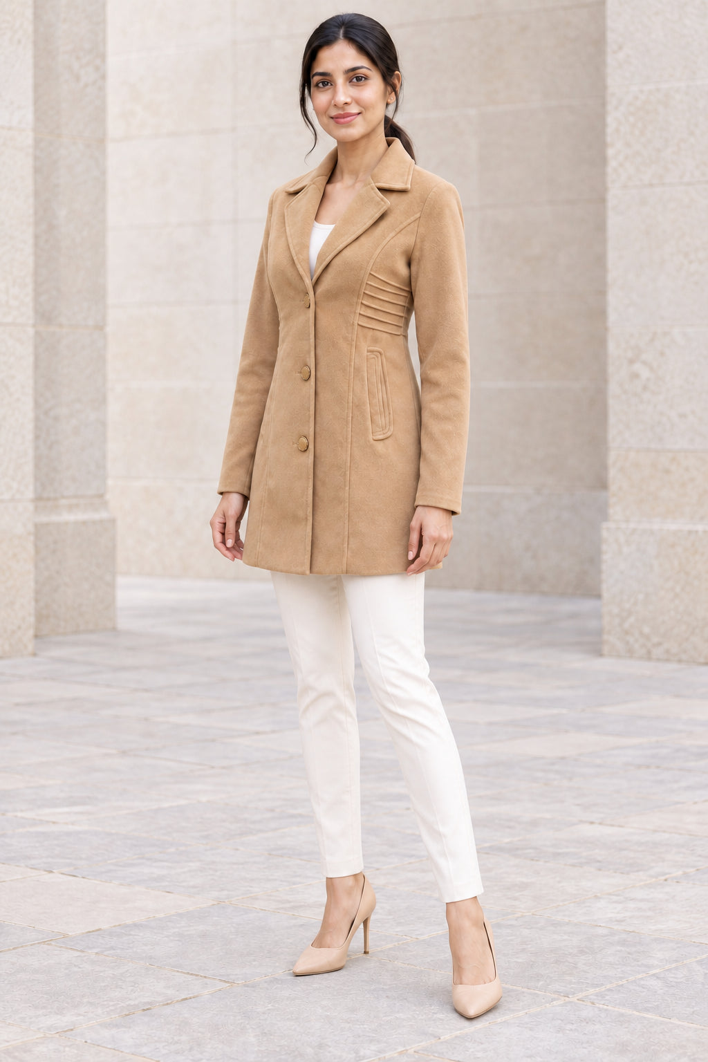 Brown Pleat Detail Woolen Blazer - Image 2
