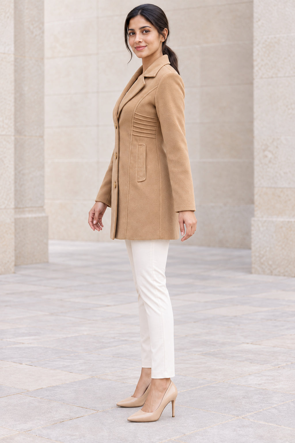 Brown Pleat Detail Woolen Blazer - Image 3