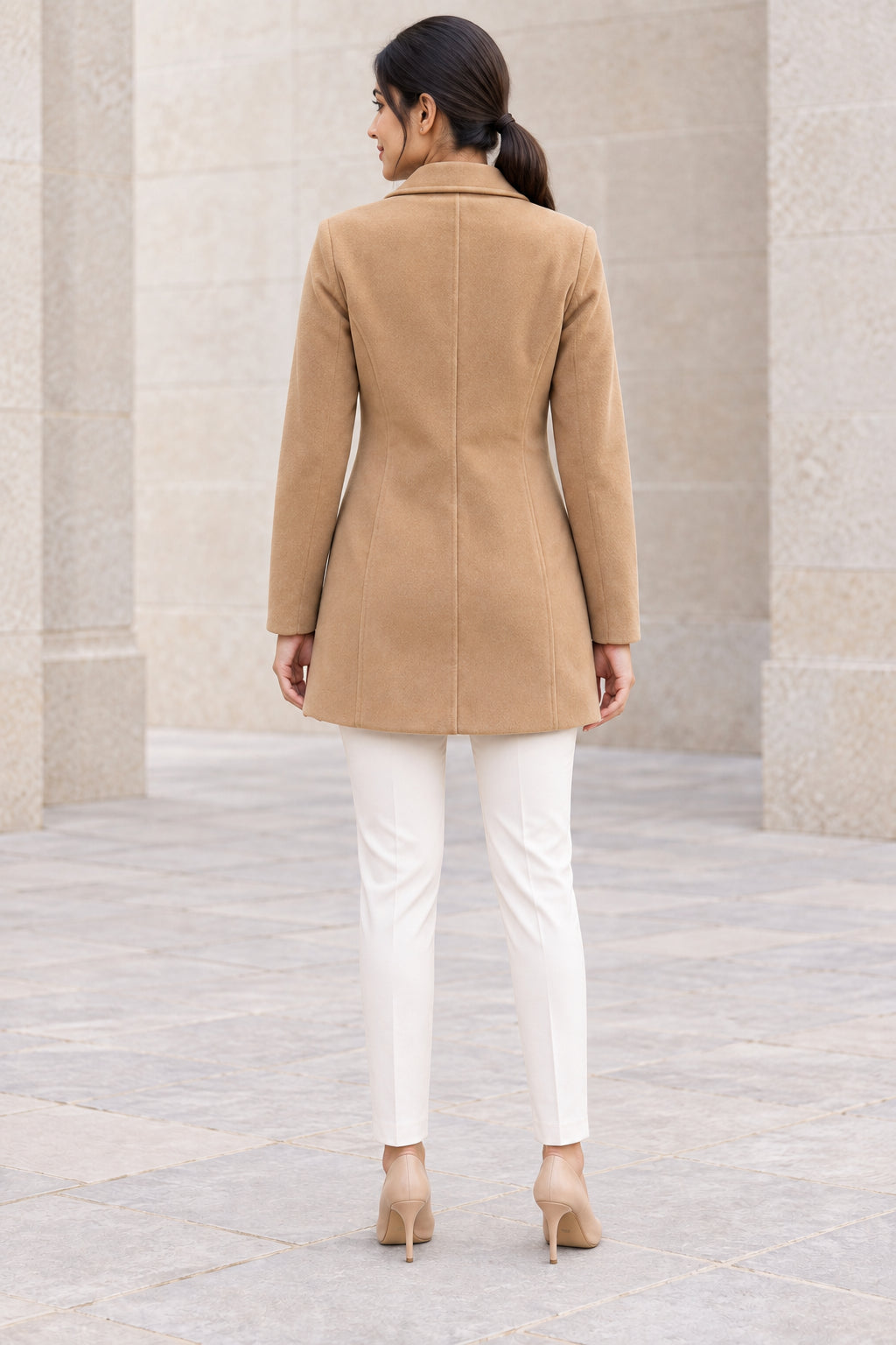 Brown Pleat Detail Woolen Blazer - Image 4