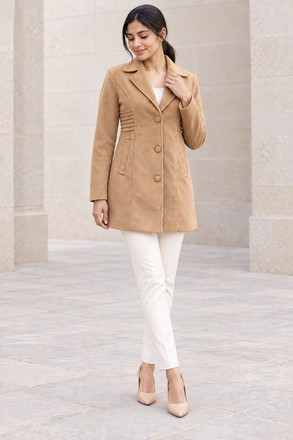 Brown Pleat Detail Woolen Blazer - Image 5