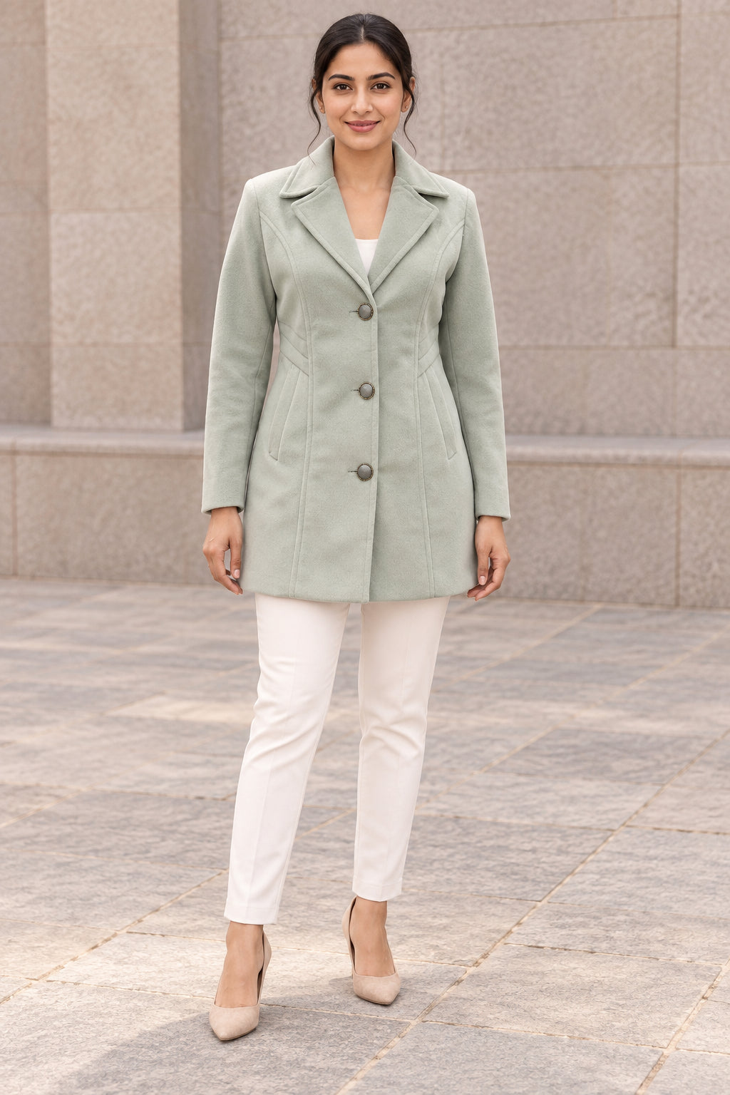 Grey Lapel Collar Woolen Blazer - Image 1
