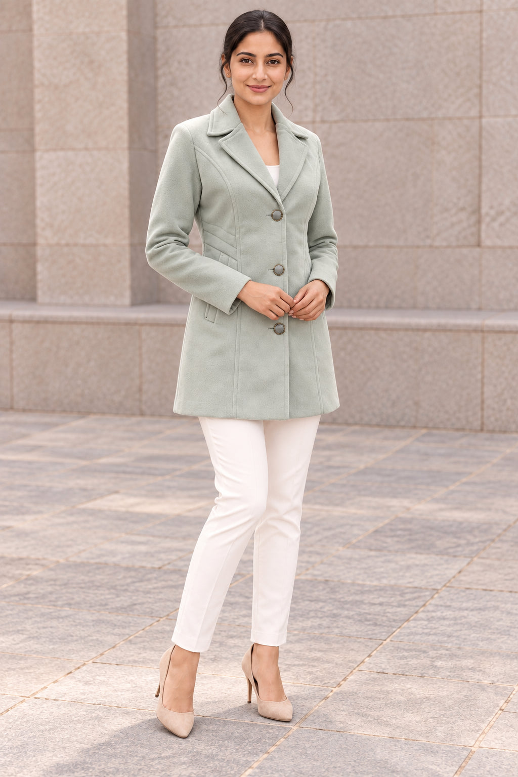 Grey Lapel Collar Woolen Blazer - Image 2