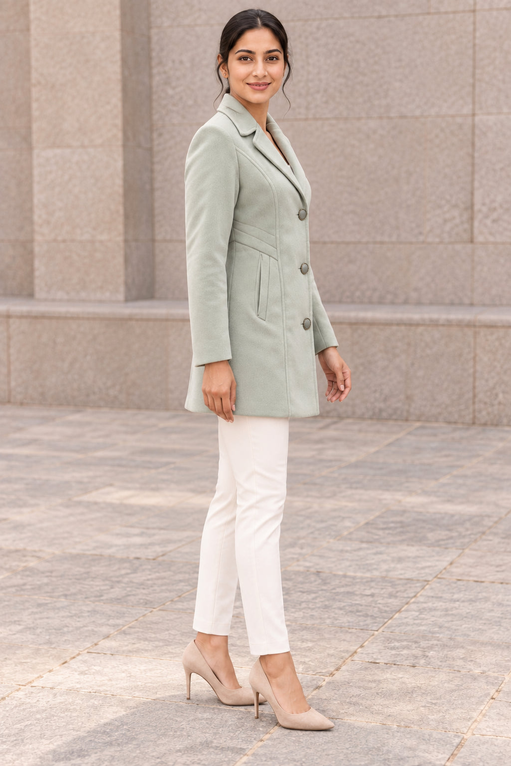 Grey Lapel Collar Woolen Blazer - Image 3