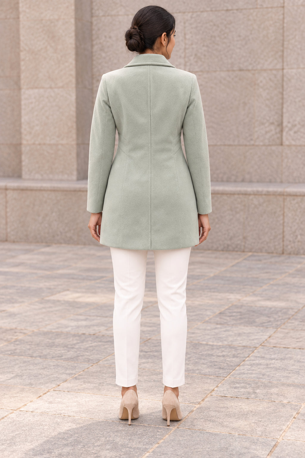 Grey Lapel Collar Woolen Blazer - Image 4