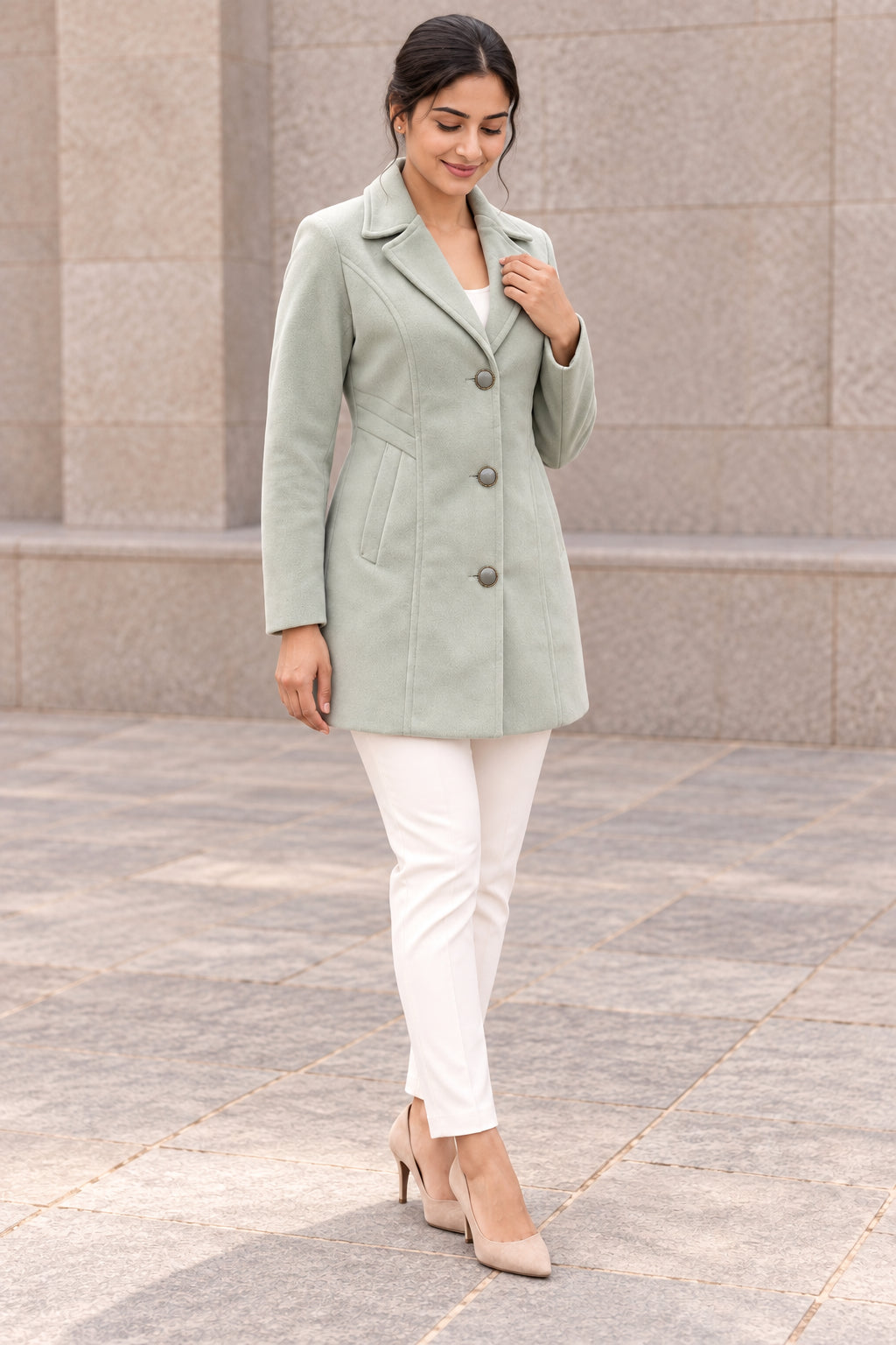 Grey Lapel Collar Woolen Blazer - Image 5