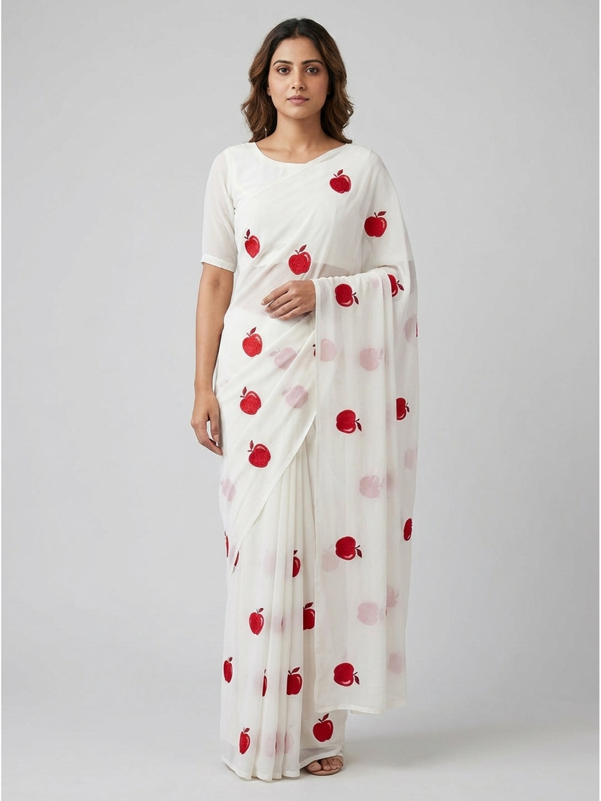 White Embroidered Georgette Saree - Image 4