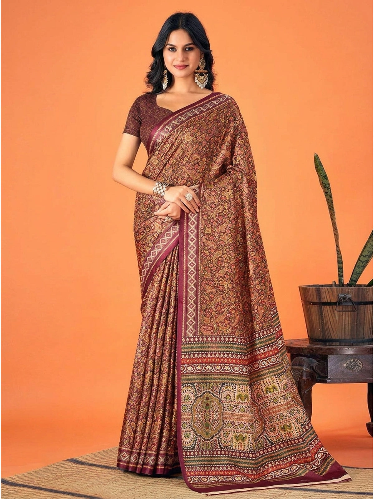 Multicolor Printed Pashmina Saree - Image 2