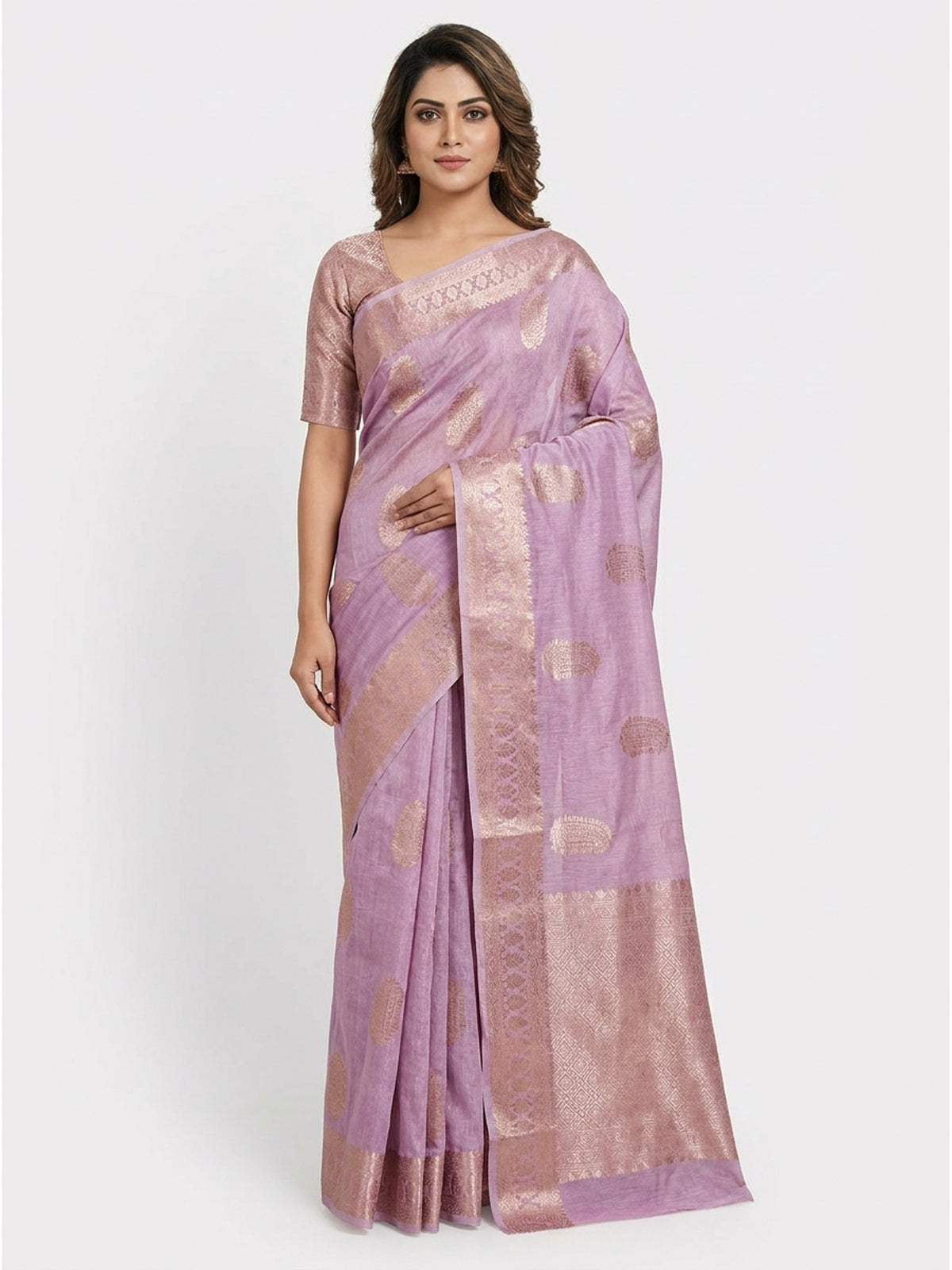 Light Purple Floral Woven Georgette Saree - Image 4