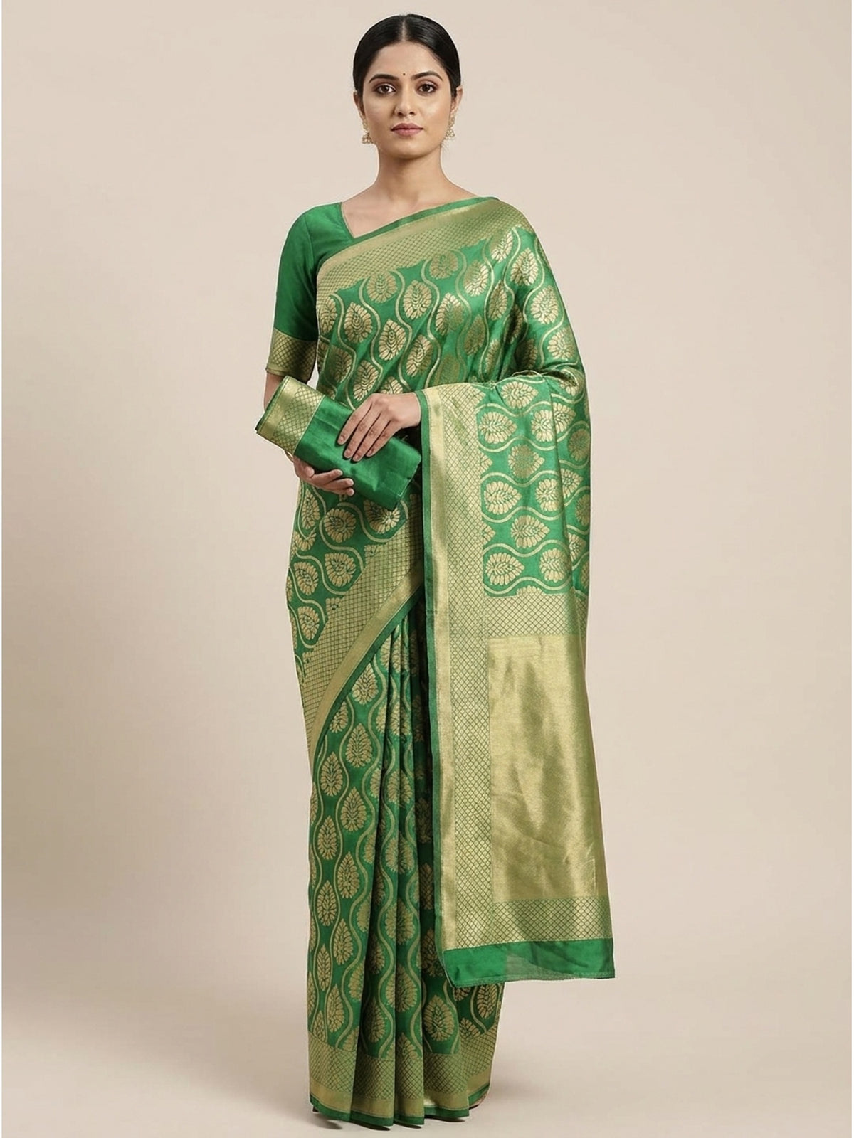 Green Woven Banarasi Silk Saree - Image 4