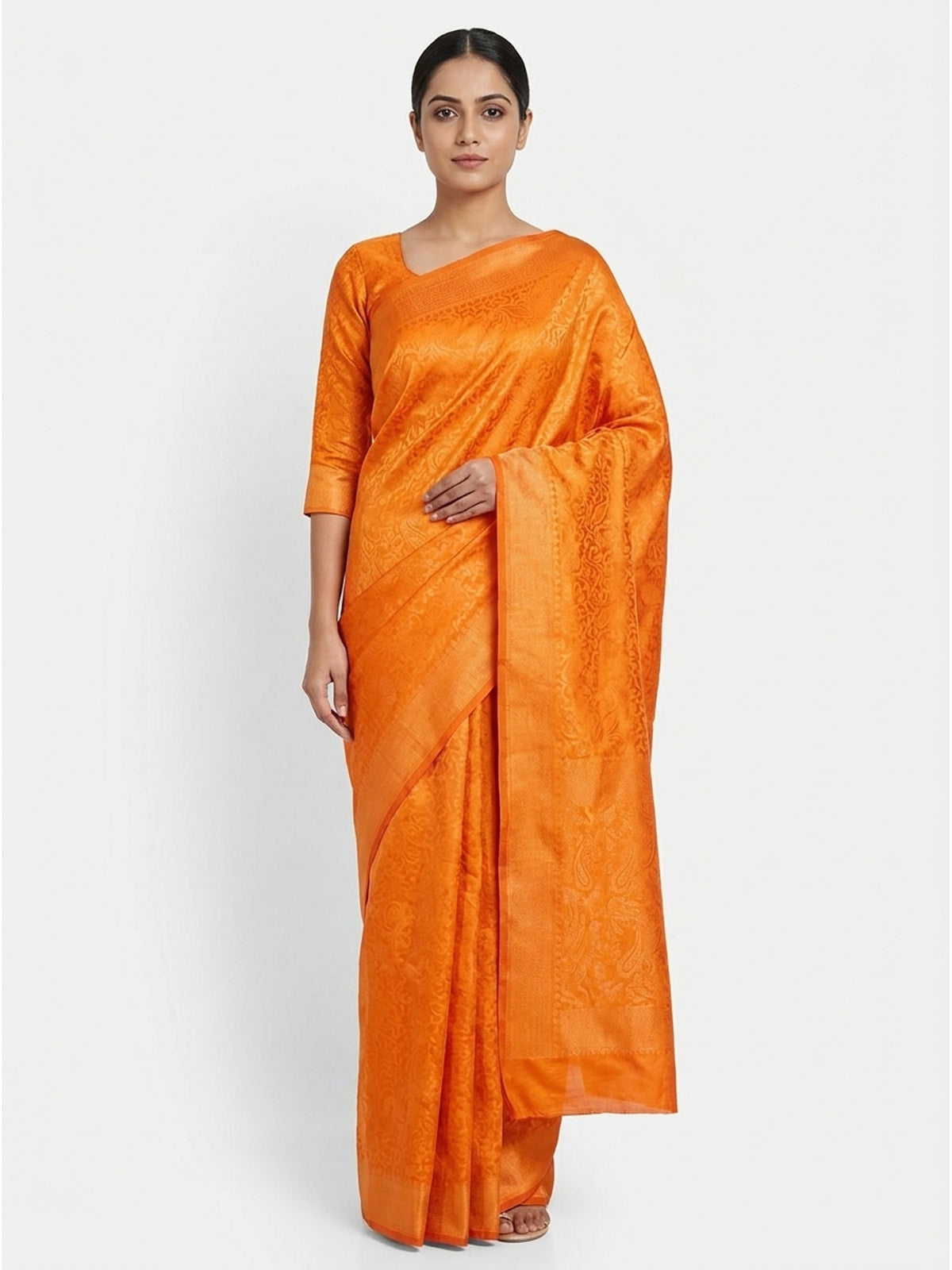 Gold Woven Jacquard Saree - Image 4