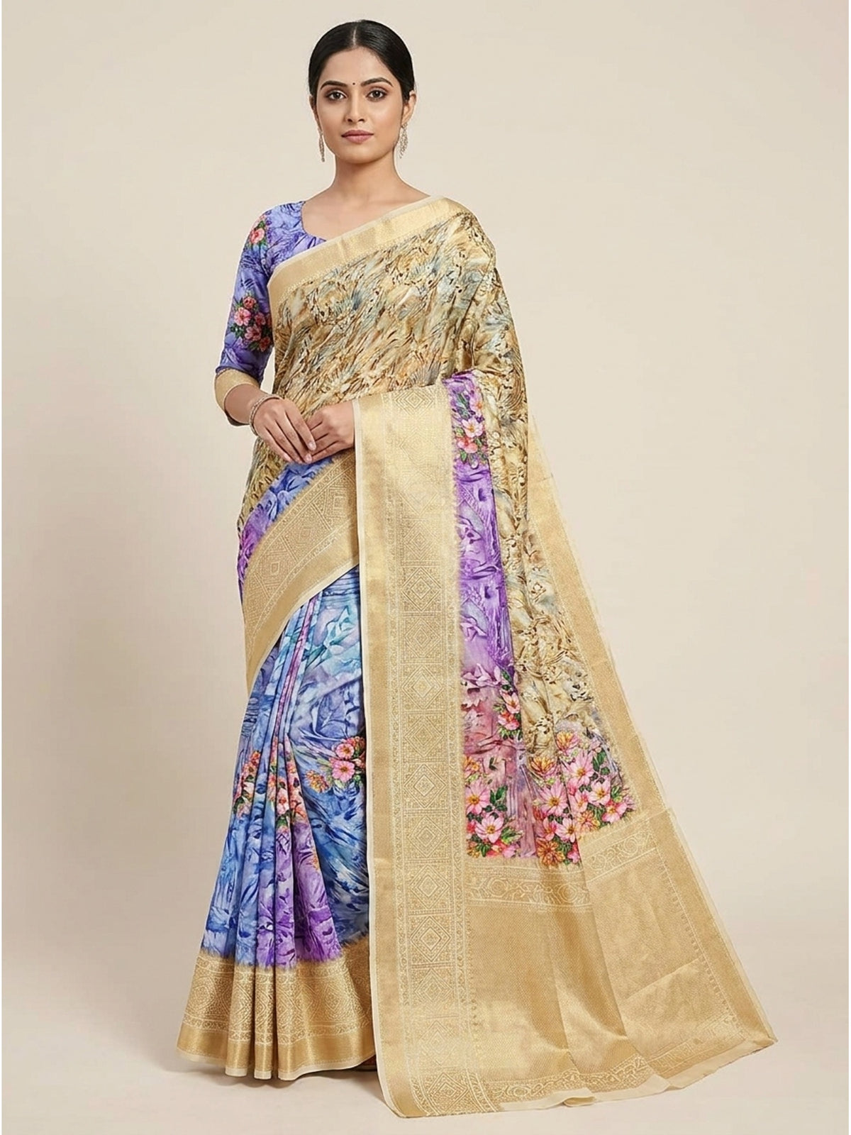 Multicolour Digital Printed Art Silk Saree - Image 4