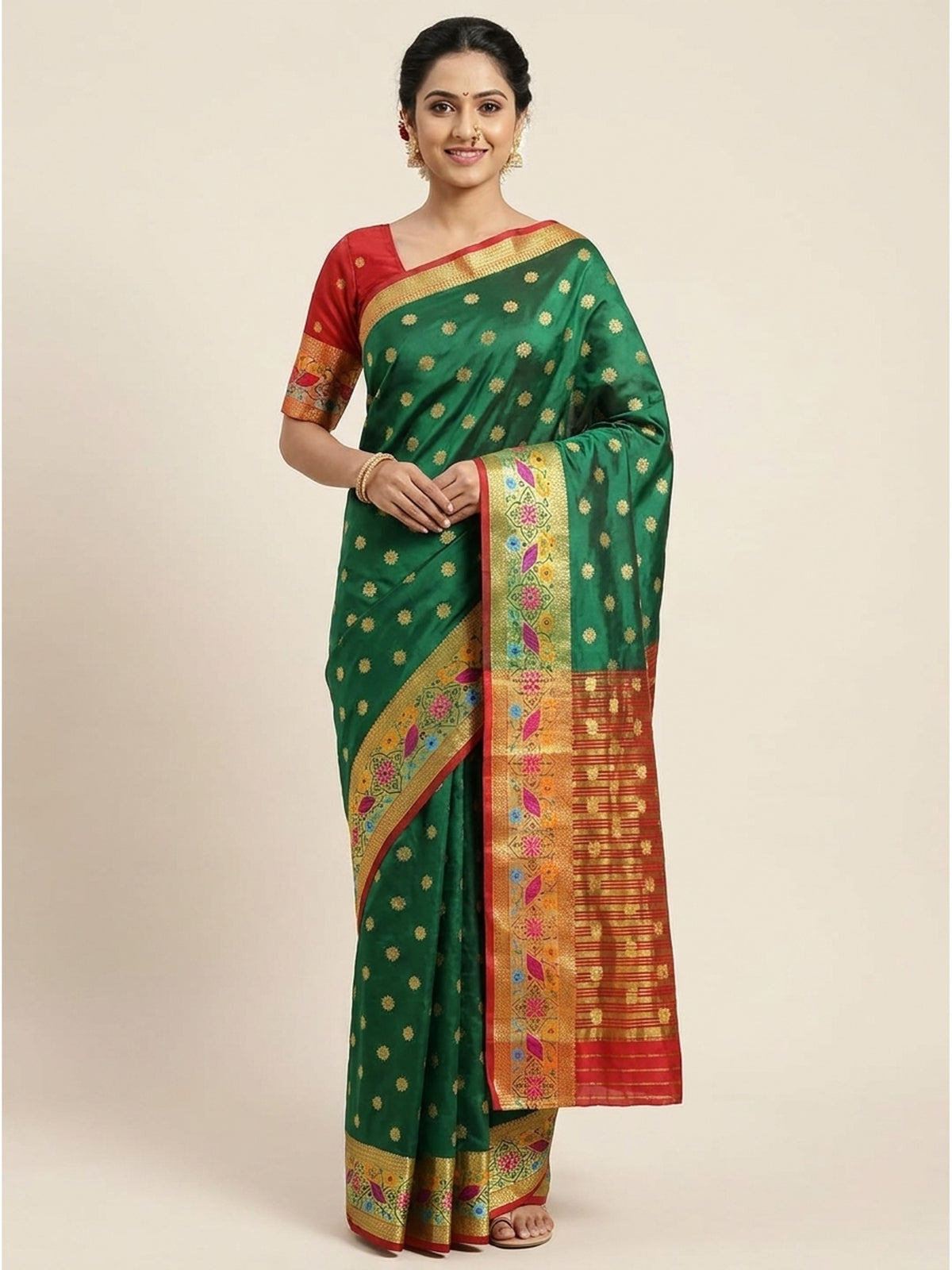 Green Woven Art Silk Saree - Image 4