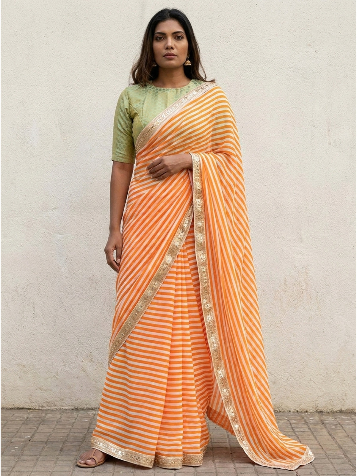 Orange & White Casual Wear Printed Georgette Saree - Image 2