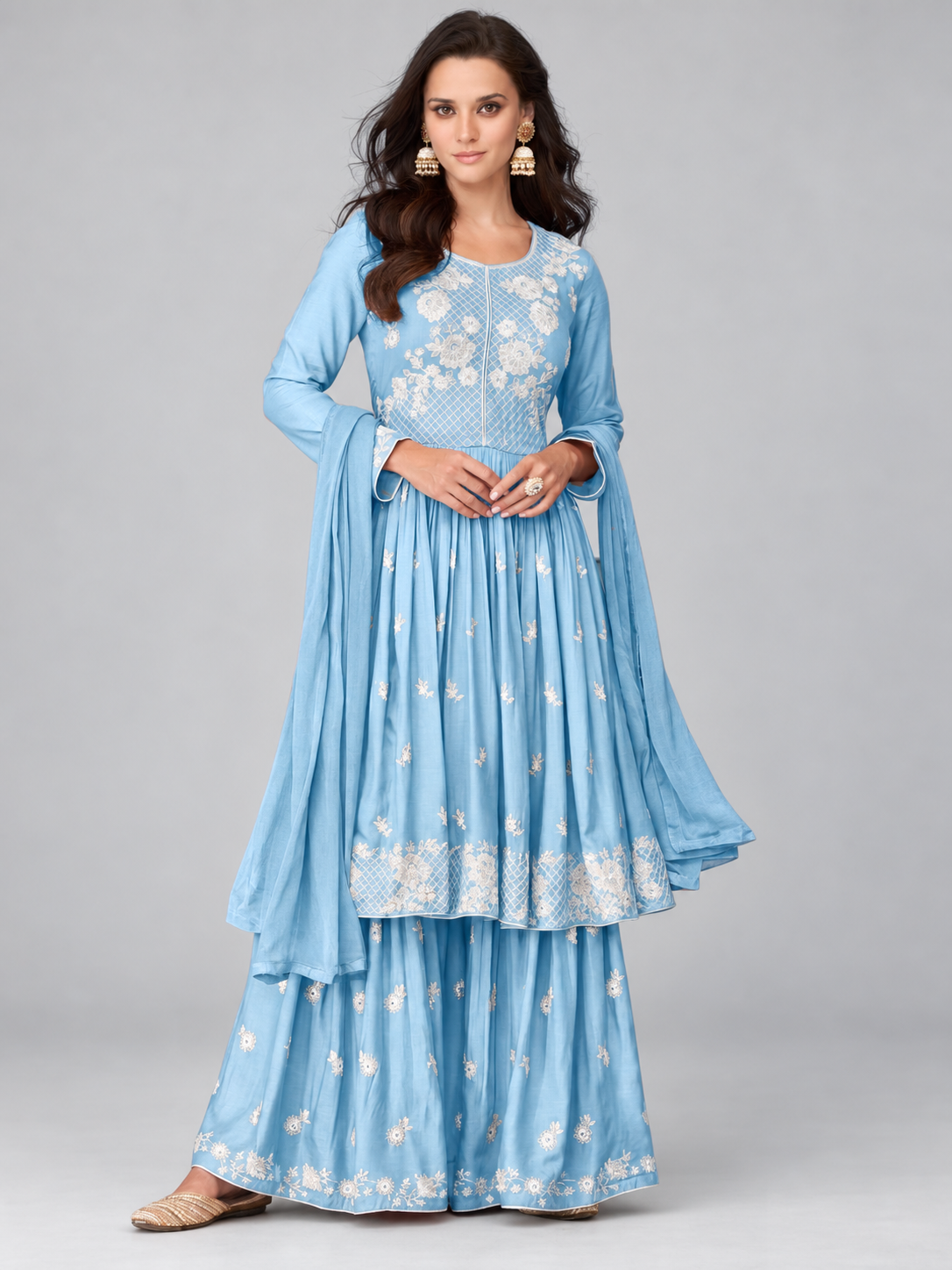 Lavender Lucknowi Embroidered Rayon Palazzo Suit - Image 5